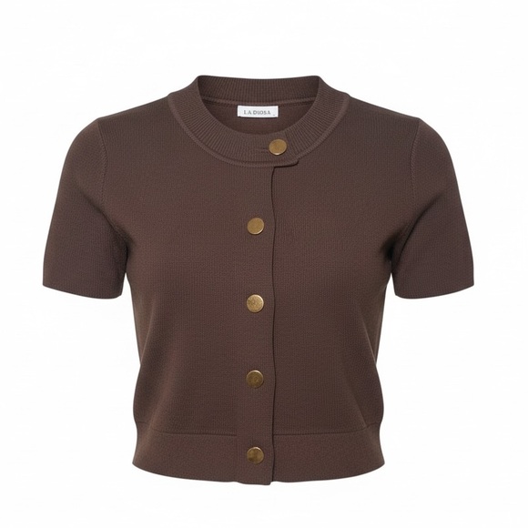 Brown Knit Sweater & Pants Set | Button Detail | Elastic Waist - Picture 3 of 6